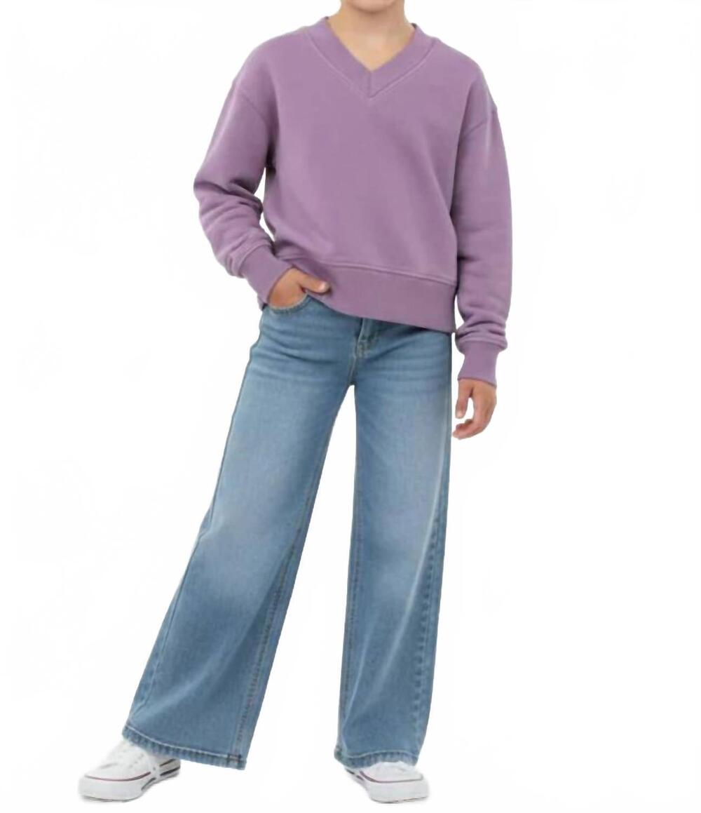 NEW LOVE DAISY girl's v neck sweatshirt in purple